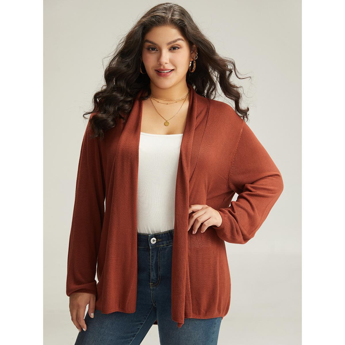 Plus Size Supersoft Essentials Plain Lapel Collar Drape Cardigan Rust Women Casual Loose Long Sleeve Everyday Cardigans BloomChic 18-20/2X Product Image