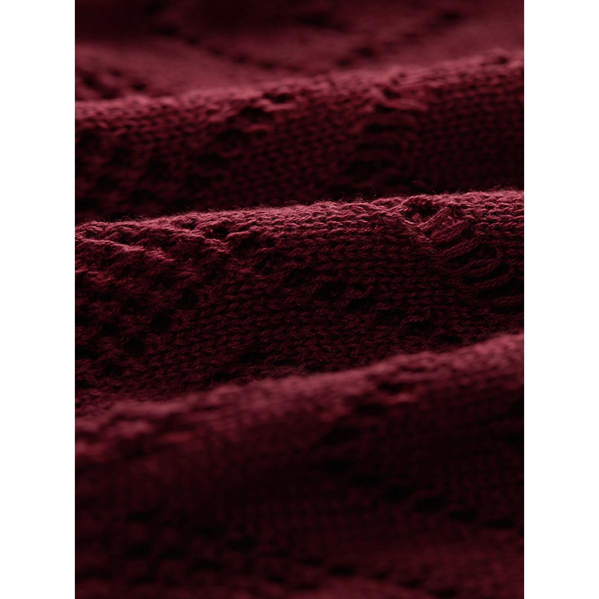 Plus Size Plain Patched Pocket Curved Hem Cardigan Burgundy Women Casual Long Sleeve Dailywear Cardigans BloomChic 28/5X Product Image