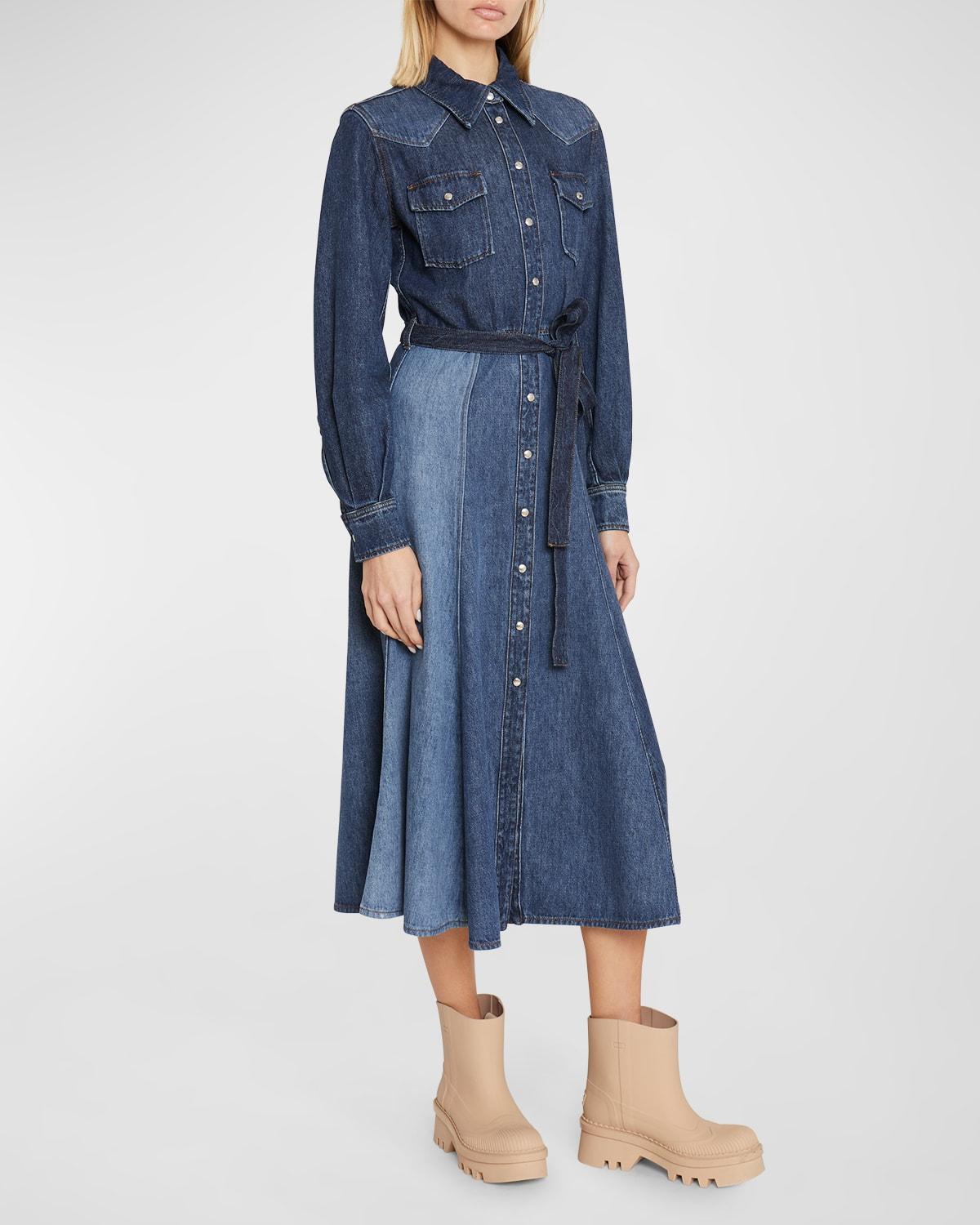Recycled Cotton Denim Shirtdress with Self-Tie Belt Product Image
