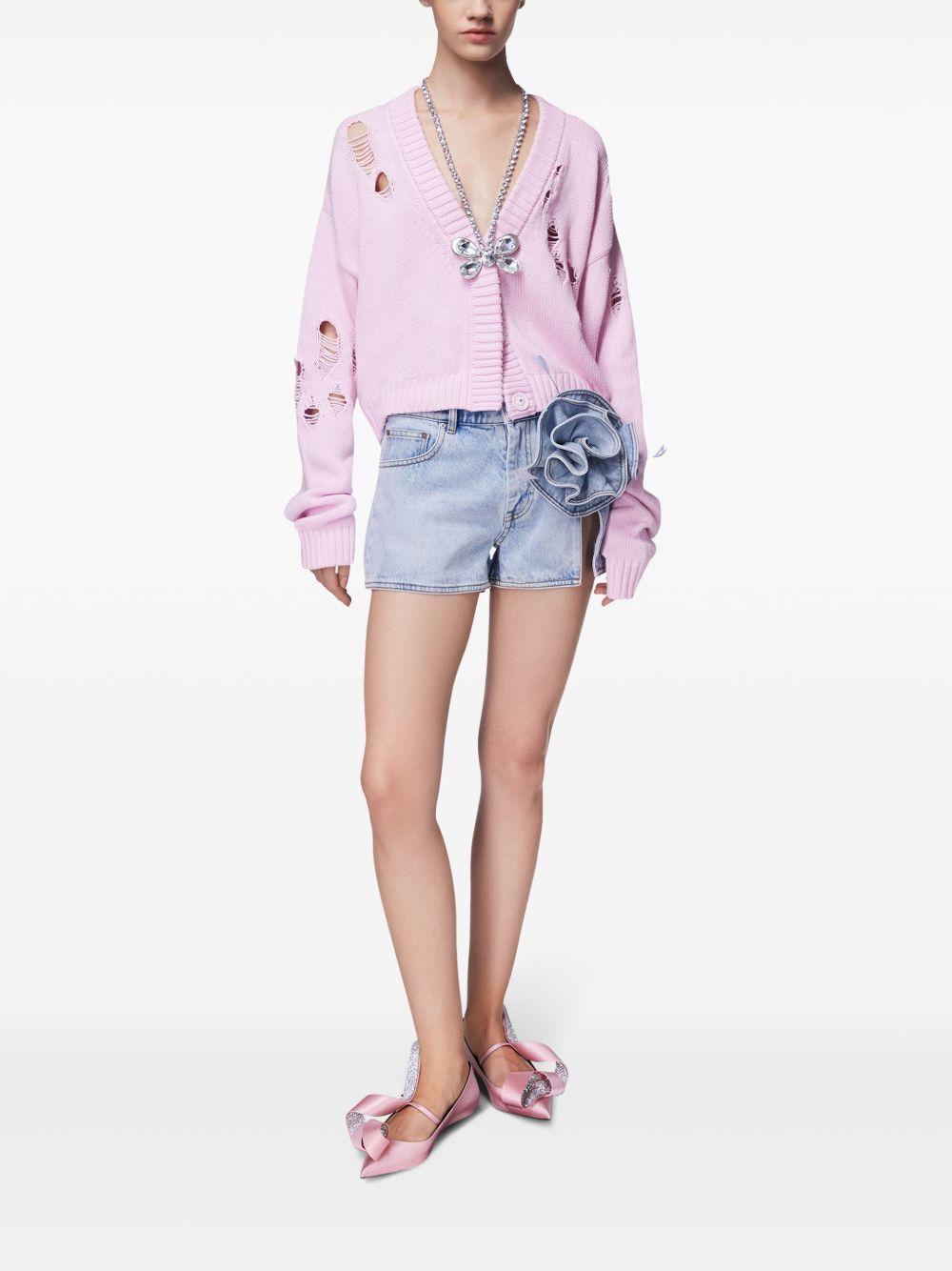 floral-appliqué denim shorts Product Image