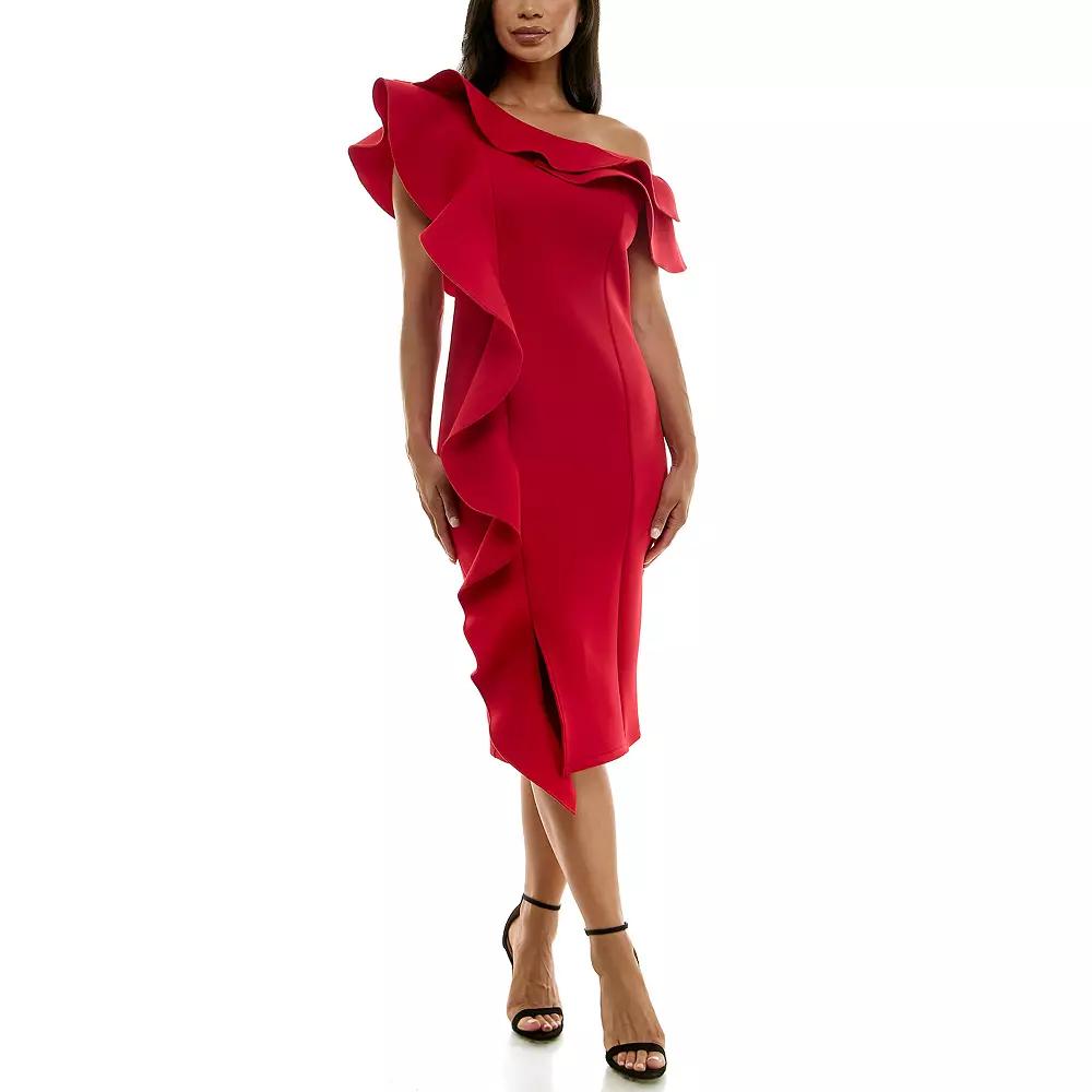 Women's Nina Leonard Off-The-Shoulder Ruffle Dress,  Product Image
