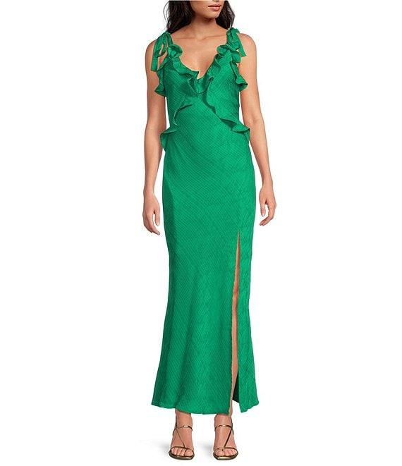 ASTR the Label Sorbae Ruffle V-Neck Sleeveless Side Slit Maxi Dress Product Image