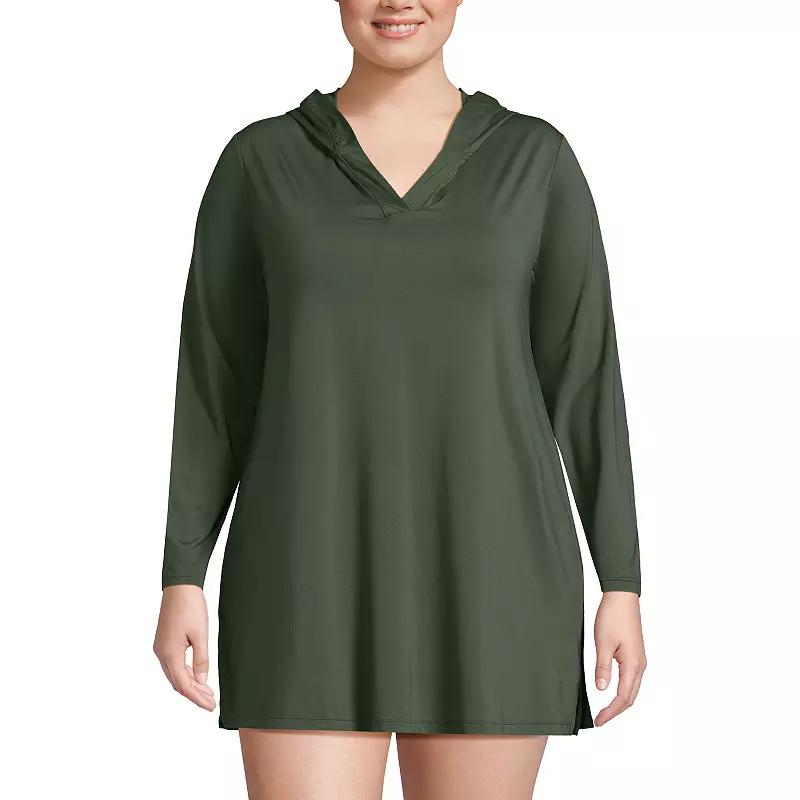 Plus Size Lands' End Hooded Mini Swim Cover-Up Dress, Women's, Size: 3XL, Blue Mini Stripe Product Image