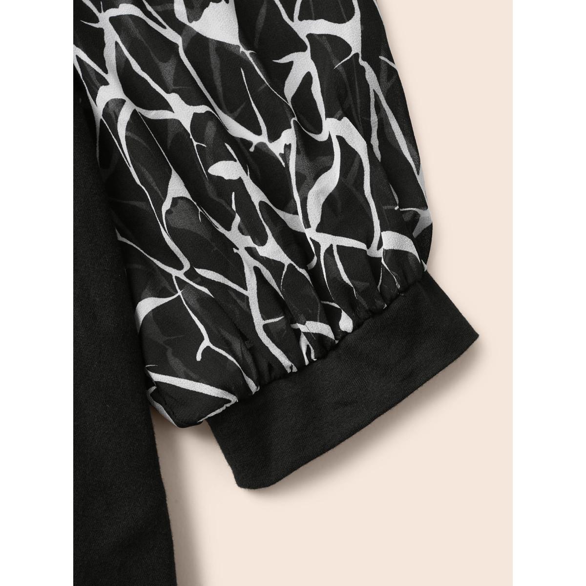 Plus Size Geometric Patchwork Mesh Pocket T-shirt Black Women Elegant See through Art&design V-neck Everyday T-shirts BloomChic 18-20/2X Product Image