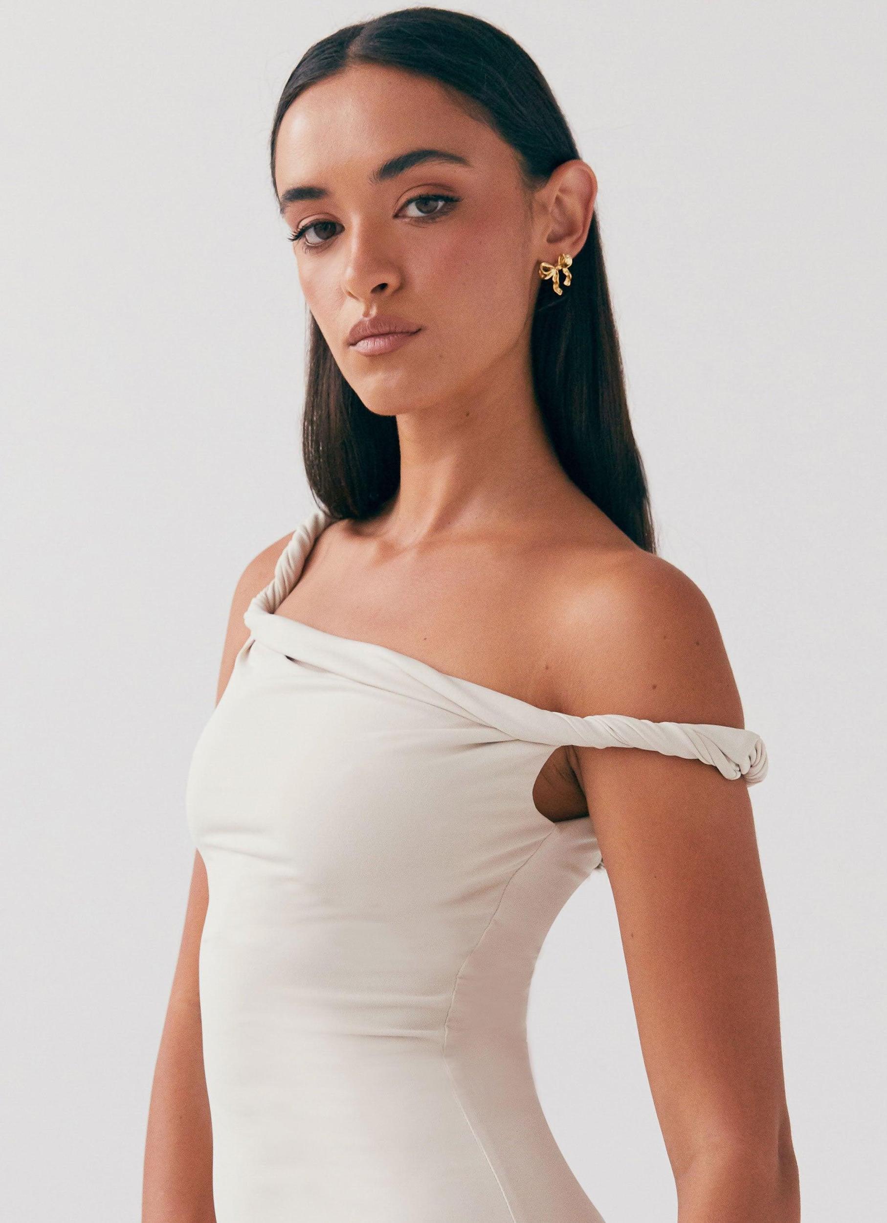 Arabella Twist Shoulder Maxi Dress - Beige Product Image