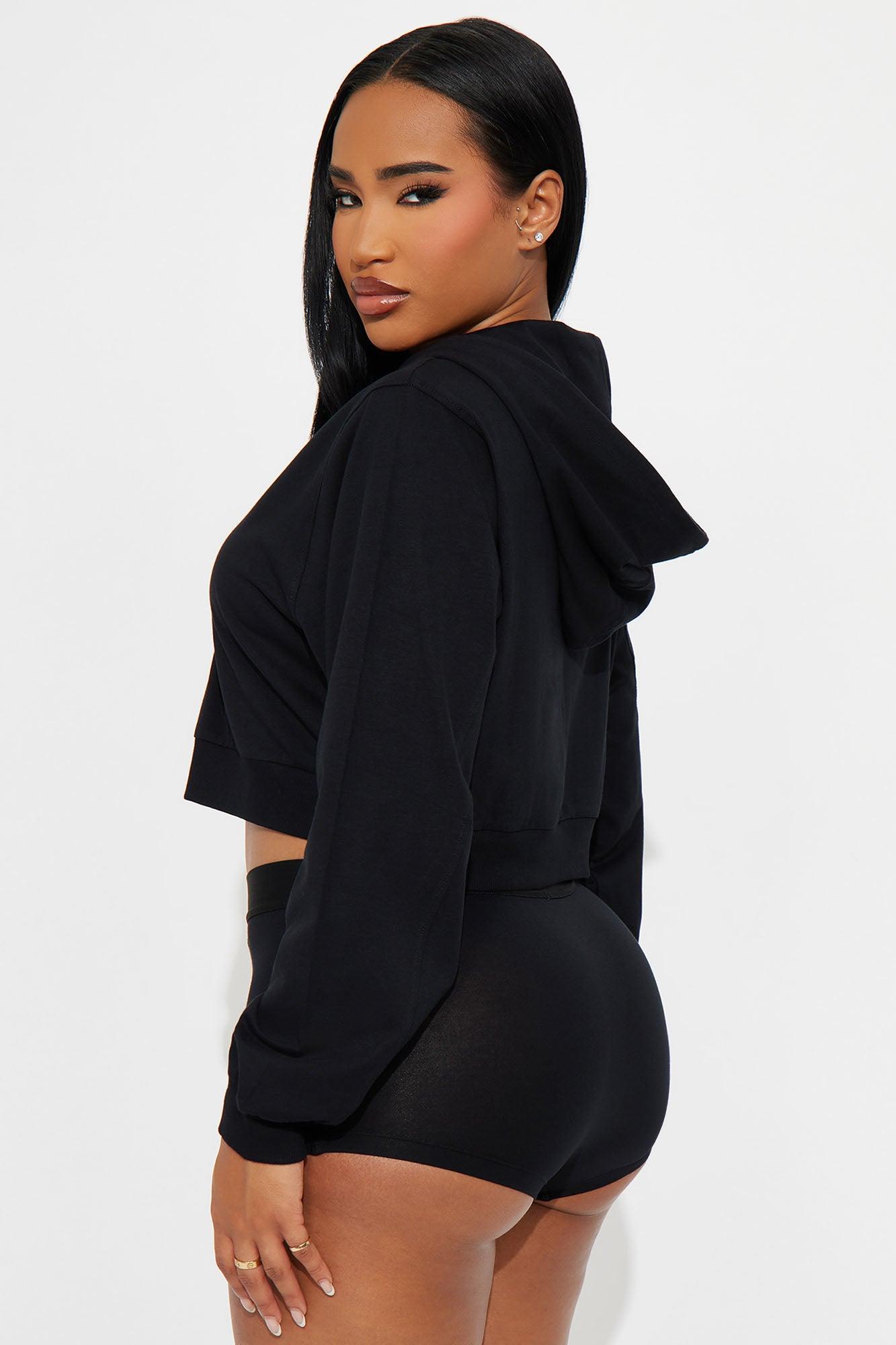 FN Mood Cami And Boxer Zip Up Hoodie 3 Piece Set - Black Female Product Image