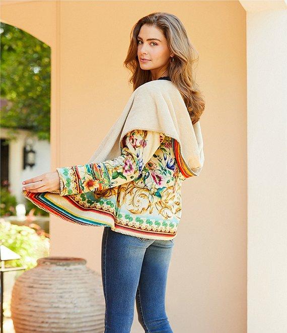 JOHNNY WAS Lissa Embroidered Floral Print Cotton Knit Jersey V-Neck Short Flutter Sleeve Tee Shirt Product Image