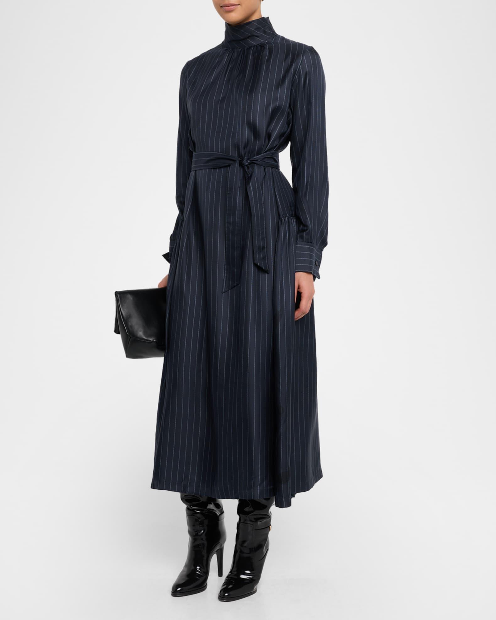 Sabbia Pinstripe Silk Midi Dress Product Image