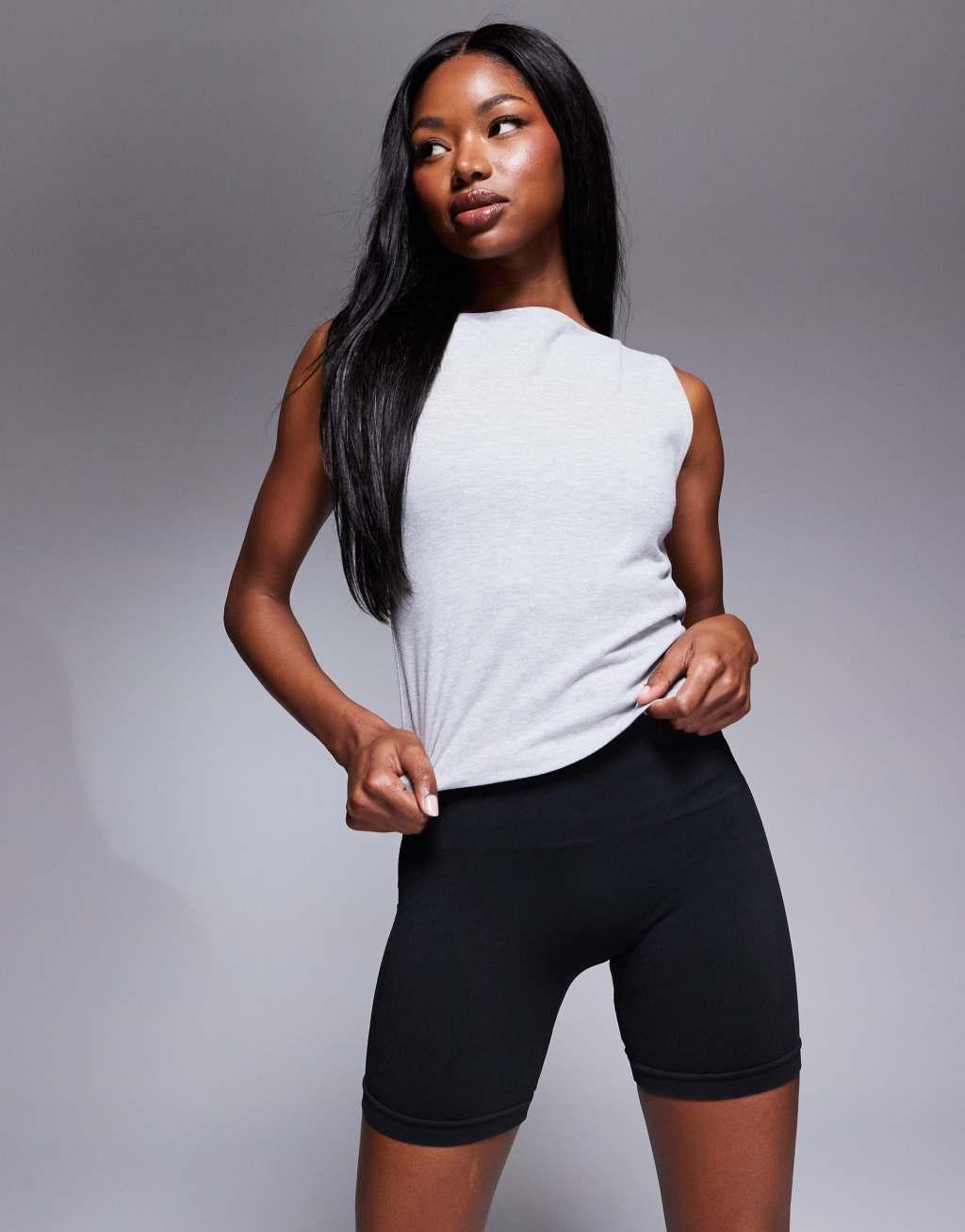  4505 Icon soft touch boat neck tank with inner bra in gray heather  Product Image