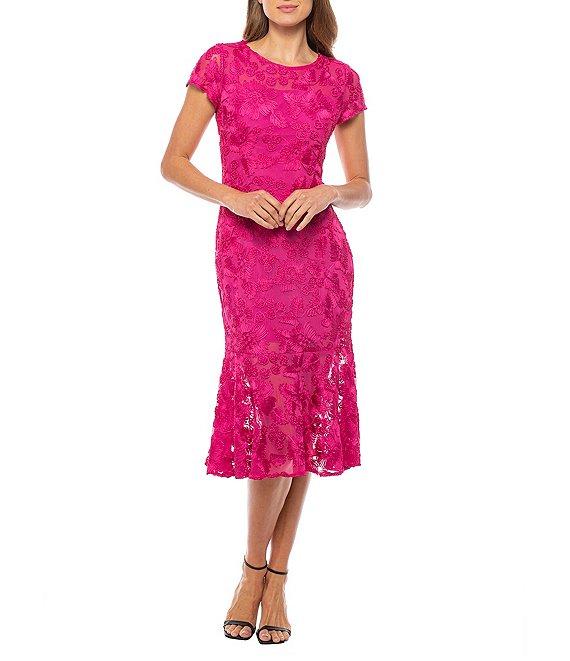 Marina Crew Neck Short Sleeve Soutache Mesh Midi Dress Product Image