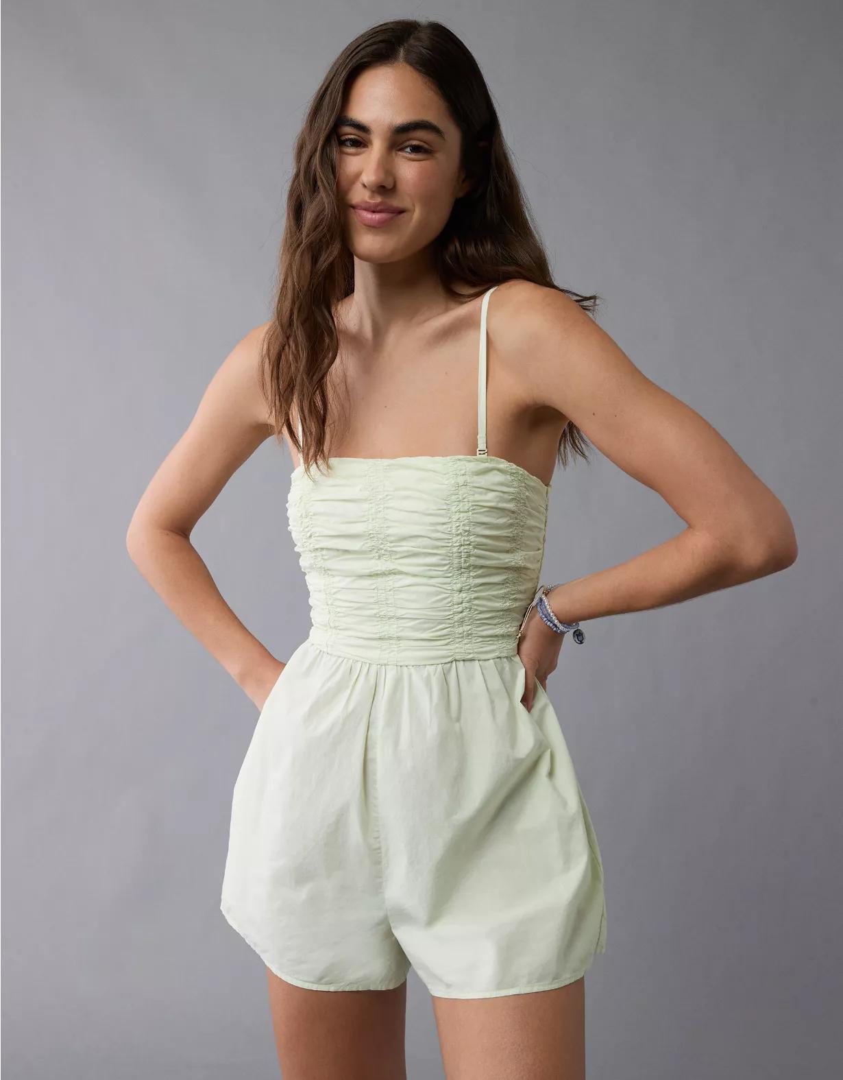 AE Strapless Ruched Bodice Romper Product Image
