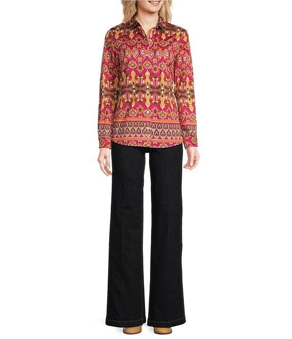 J.McLaughlin Lois Printed Stretch Sateen Point Collar Long Sleeve Button Front Blouse Product Image