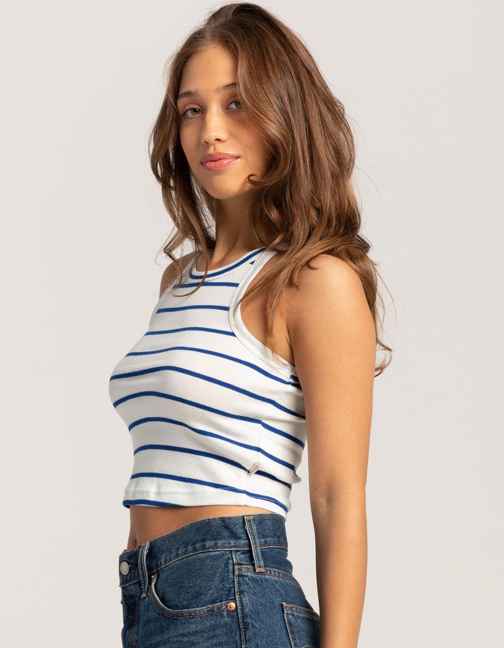 BRIXTON Organic Rib High Neck Womens Tank Top - WHT/BLUE Product Image