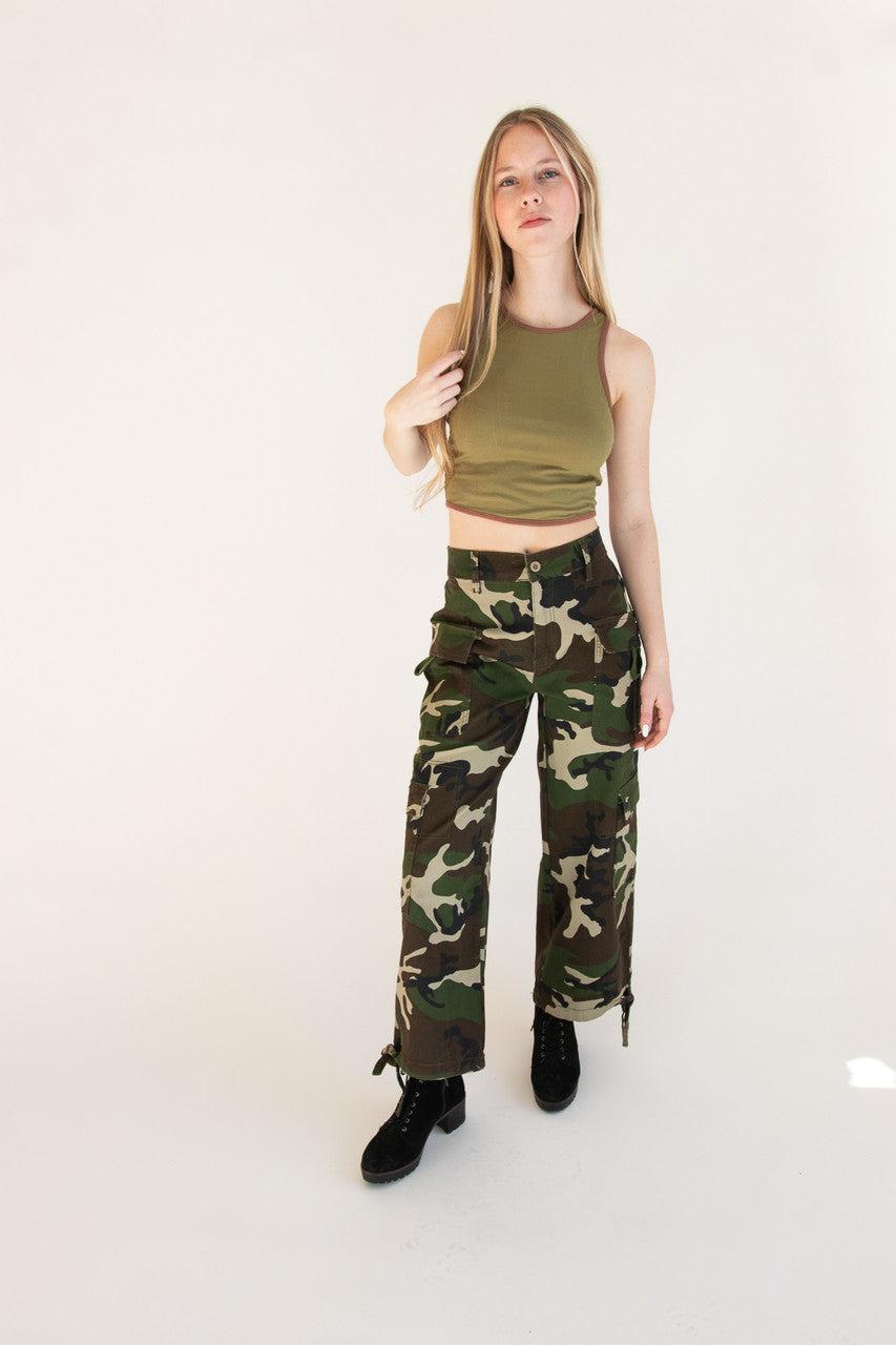 Drawstring Camo Cargo Pants Product Image