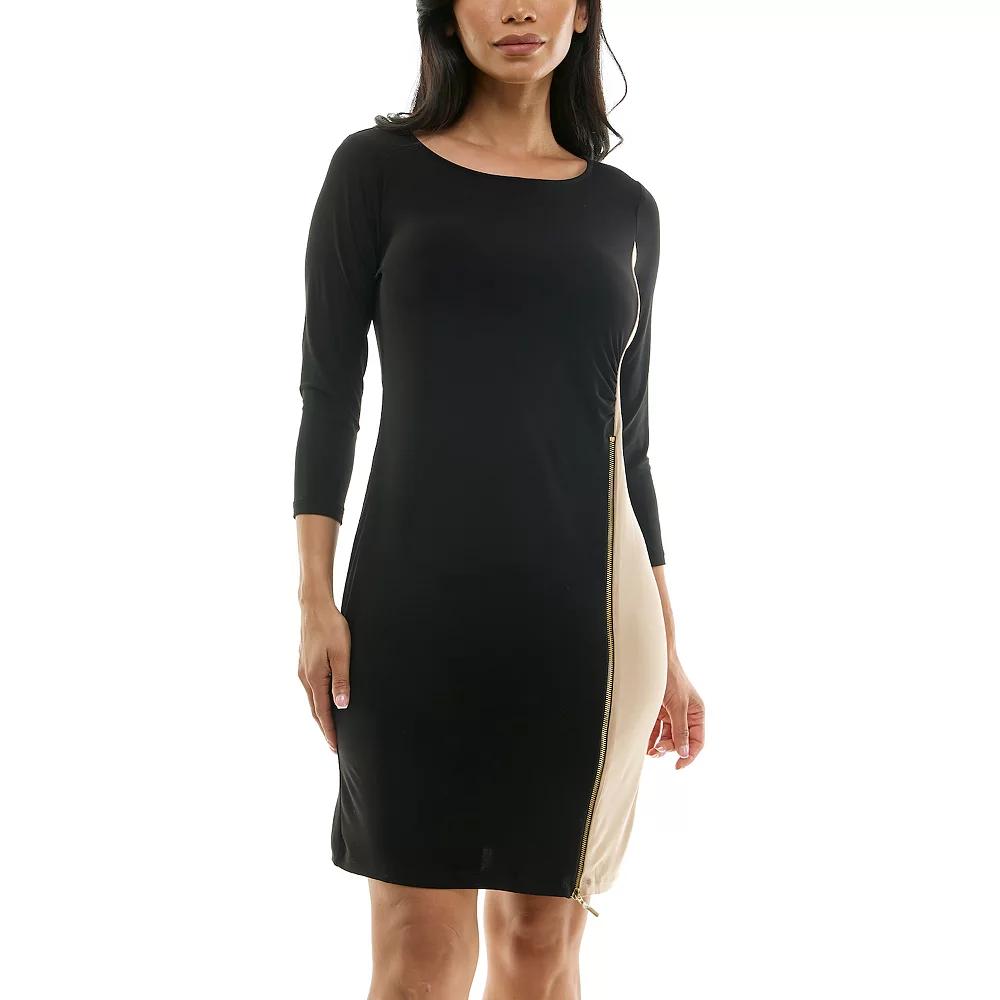 Women's Nina Leonard Colorblock Faux-Wrap Mini Dress, Size: Large, Black Product Image