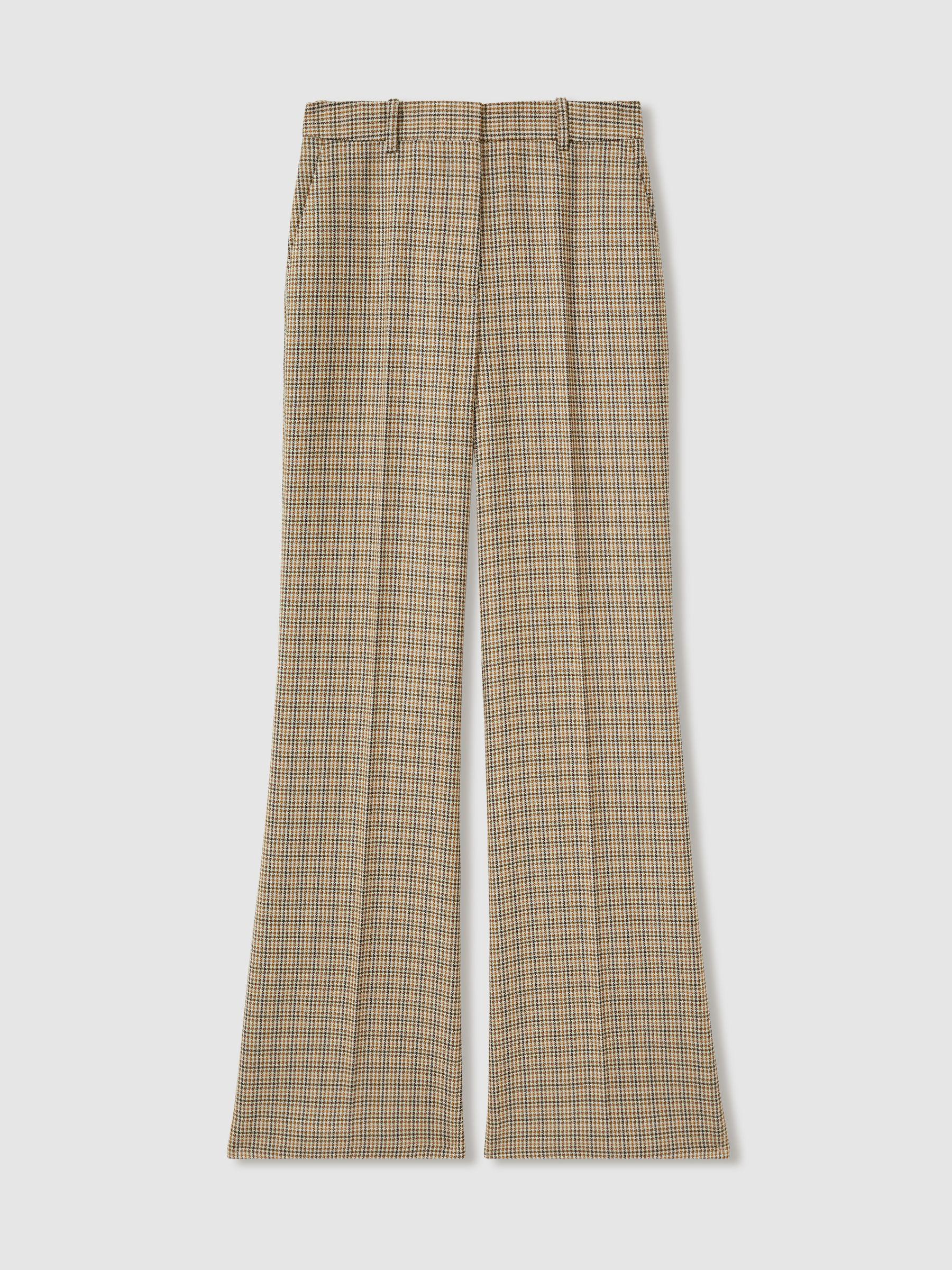 Petite Wool Wide-Leg Houndstooth-Check Trousers in Brown Check Product Image
