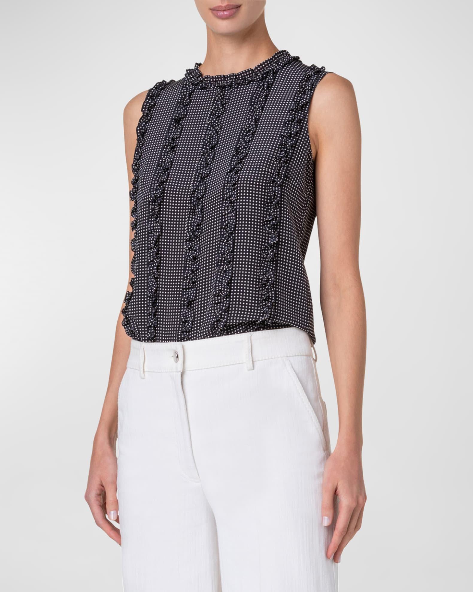 Crepe De Chine Pin Dot Blouse with Ruffle Details Product Image