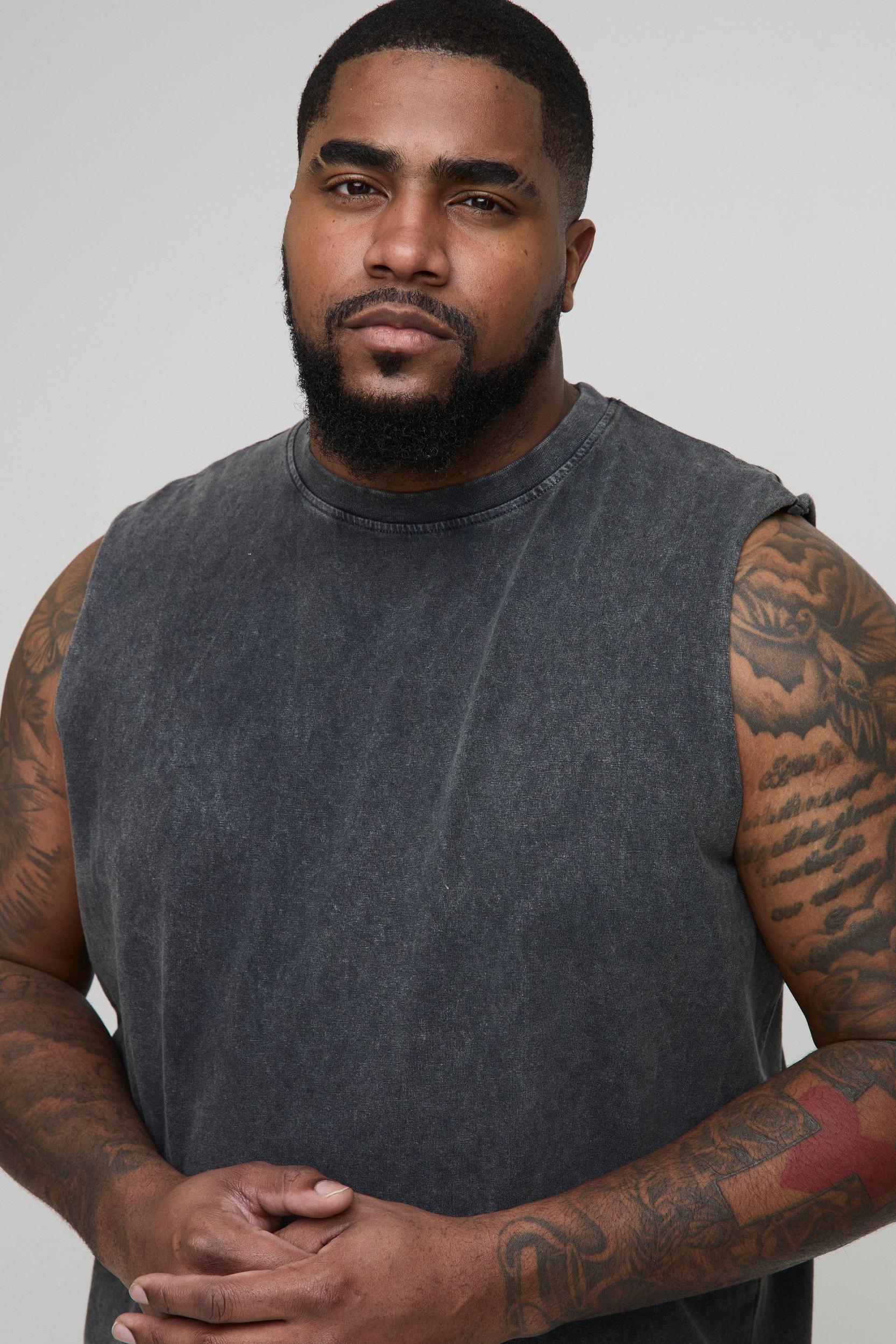 Plus Acid Wash Regular Fit Tank | boohooMAN USA Product Image