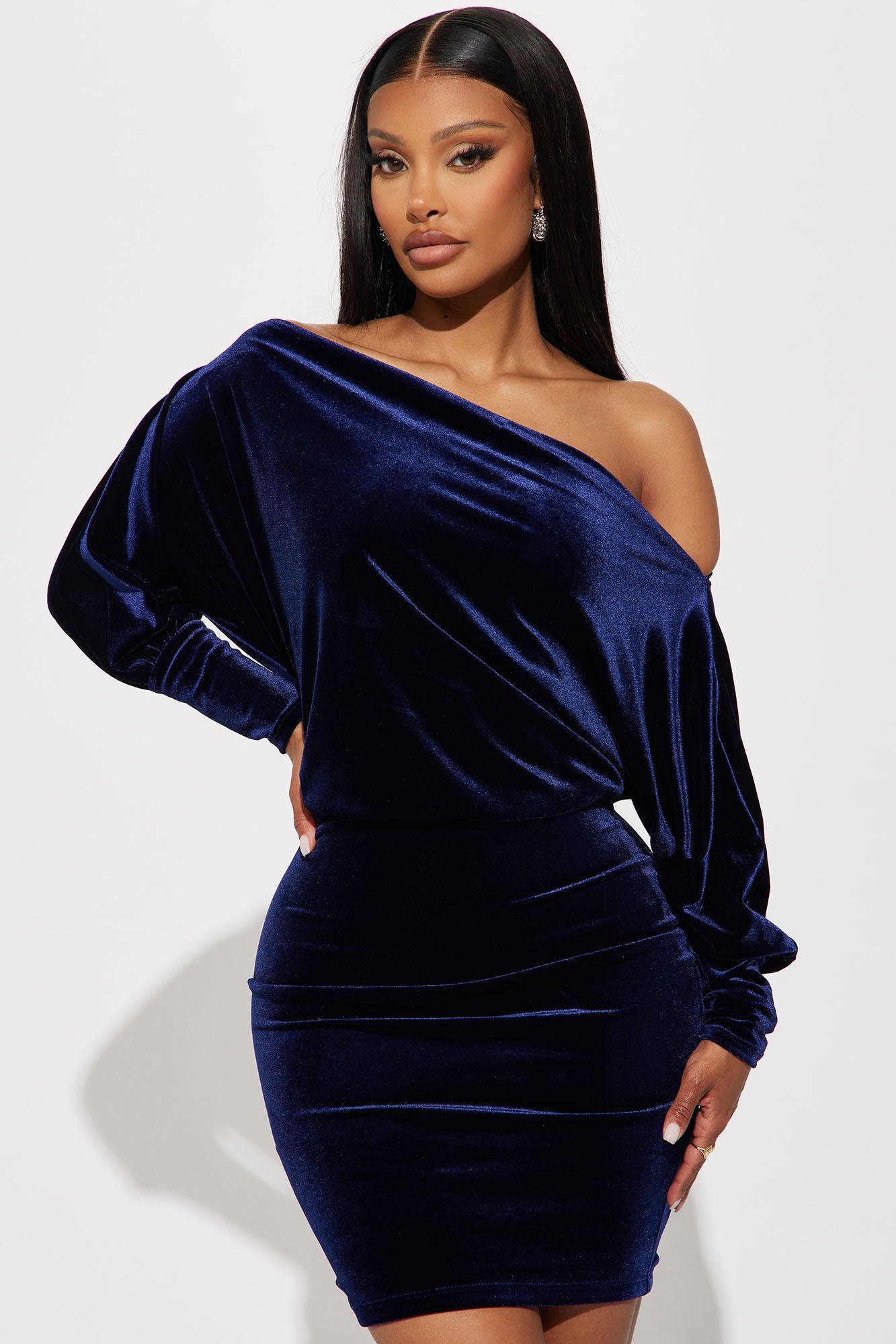 Dolores Velvet Mini Dress - Navy Product Image