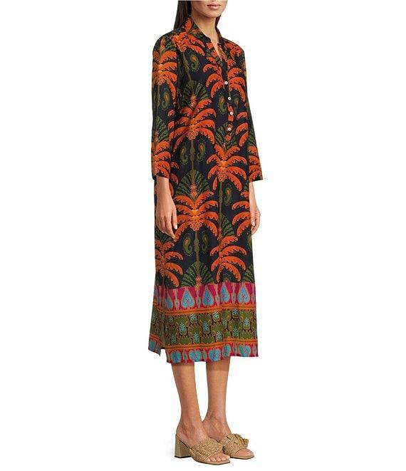 Jude Connally Kallan Cotton Voile Decorative Frond Navy Print Point Collar Shift Midi Dress Product Image