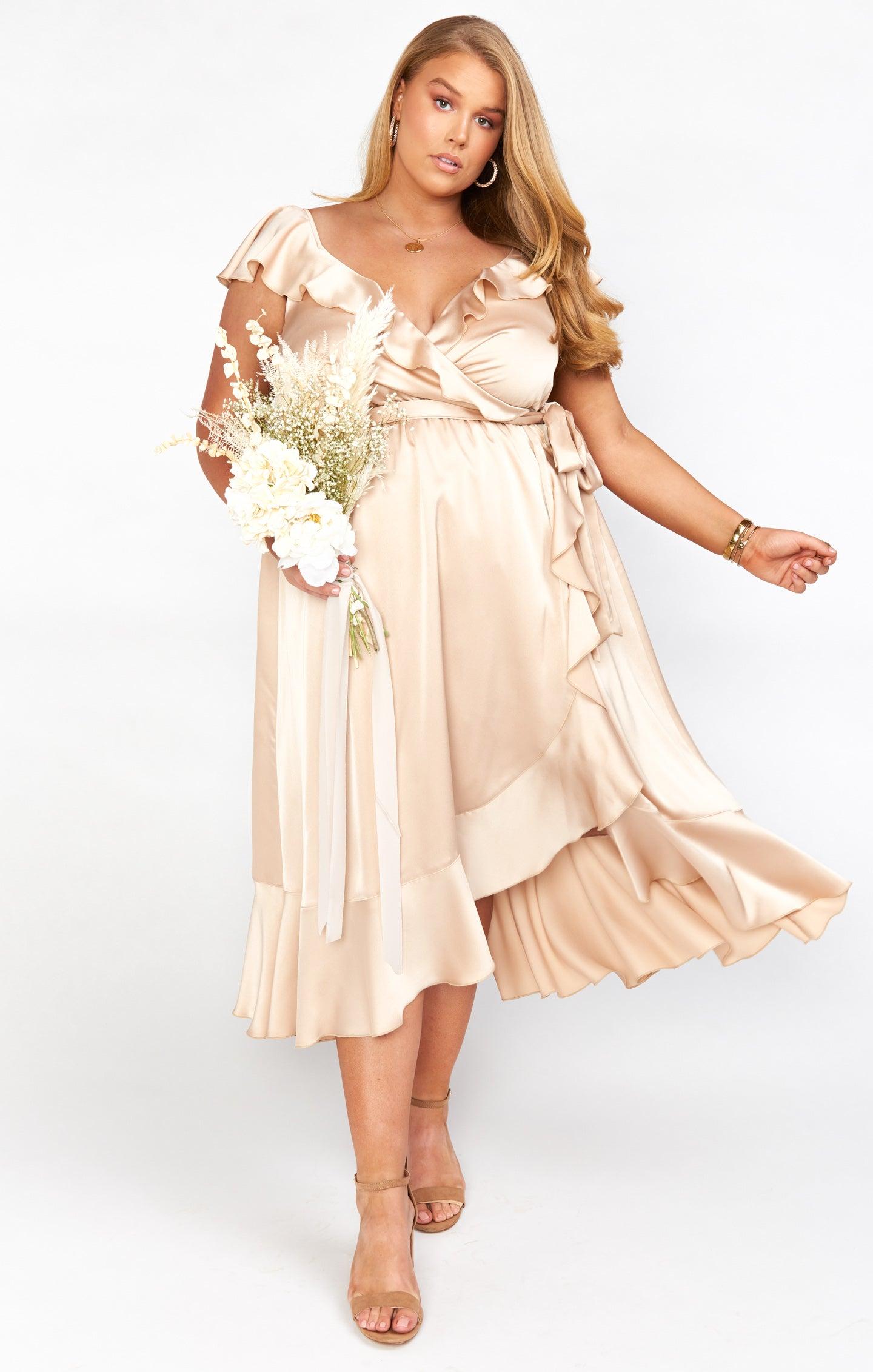 Samantha Ruffle Wrap Dress ~ Champagne Luxe Satin Product Image