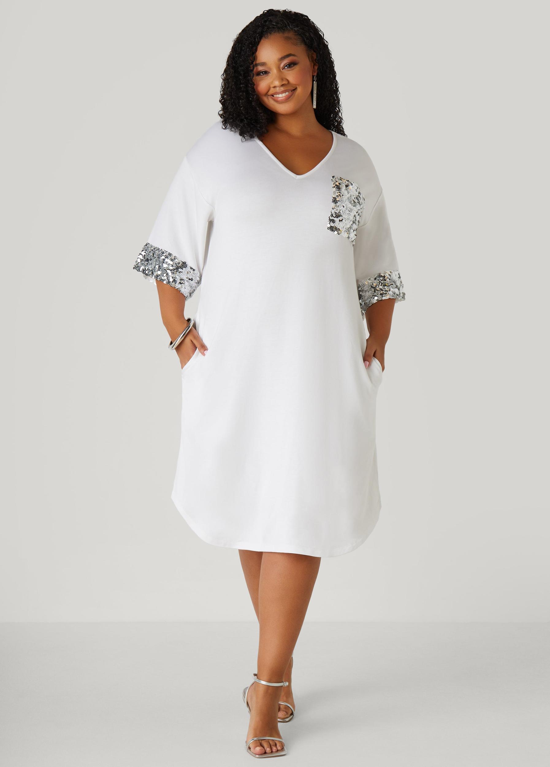 Plus Size Sequined Terry T Shirt Dress Ashley Stewart Product Image