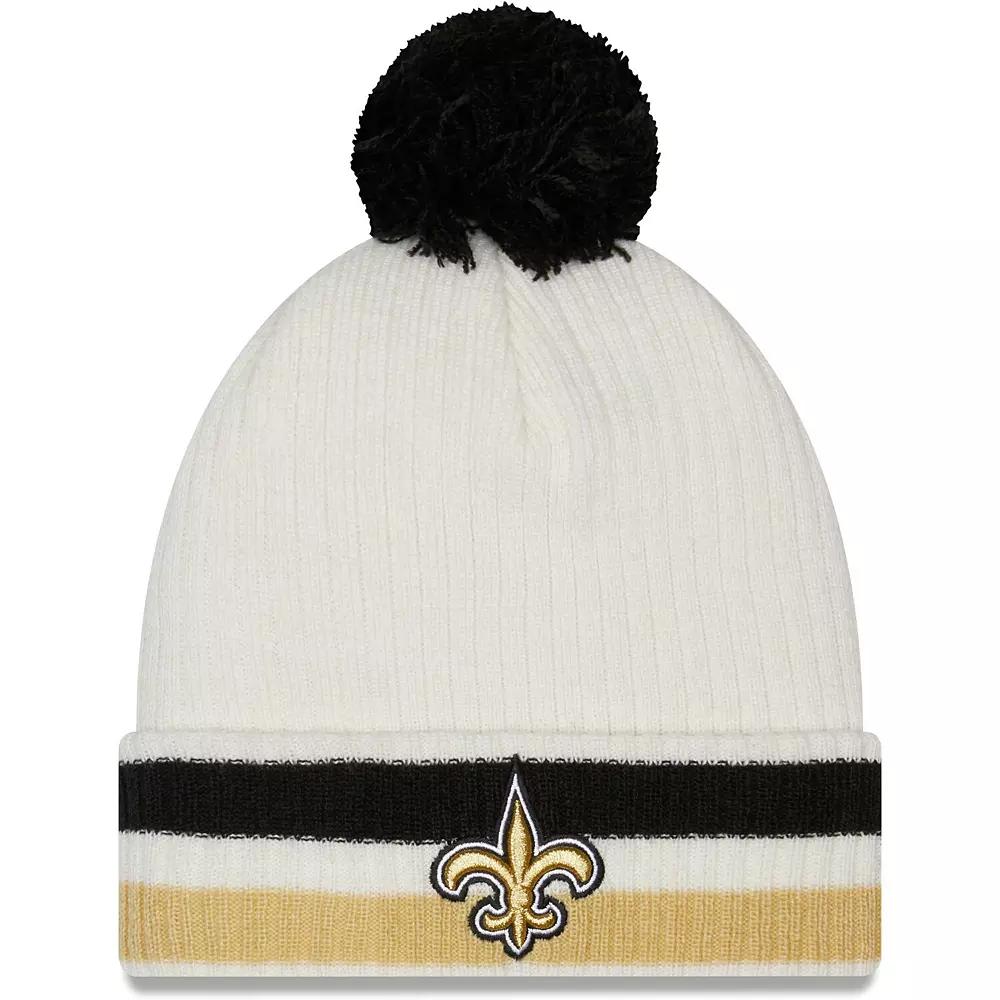 Men's New Era White New Orleans Saints Retro Cuffed Knit Hat with Pom Product Image