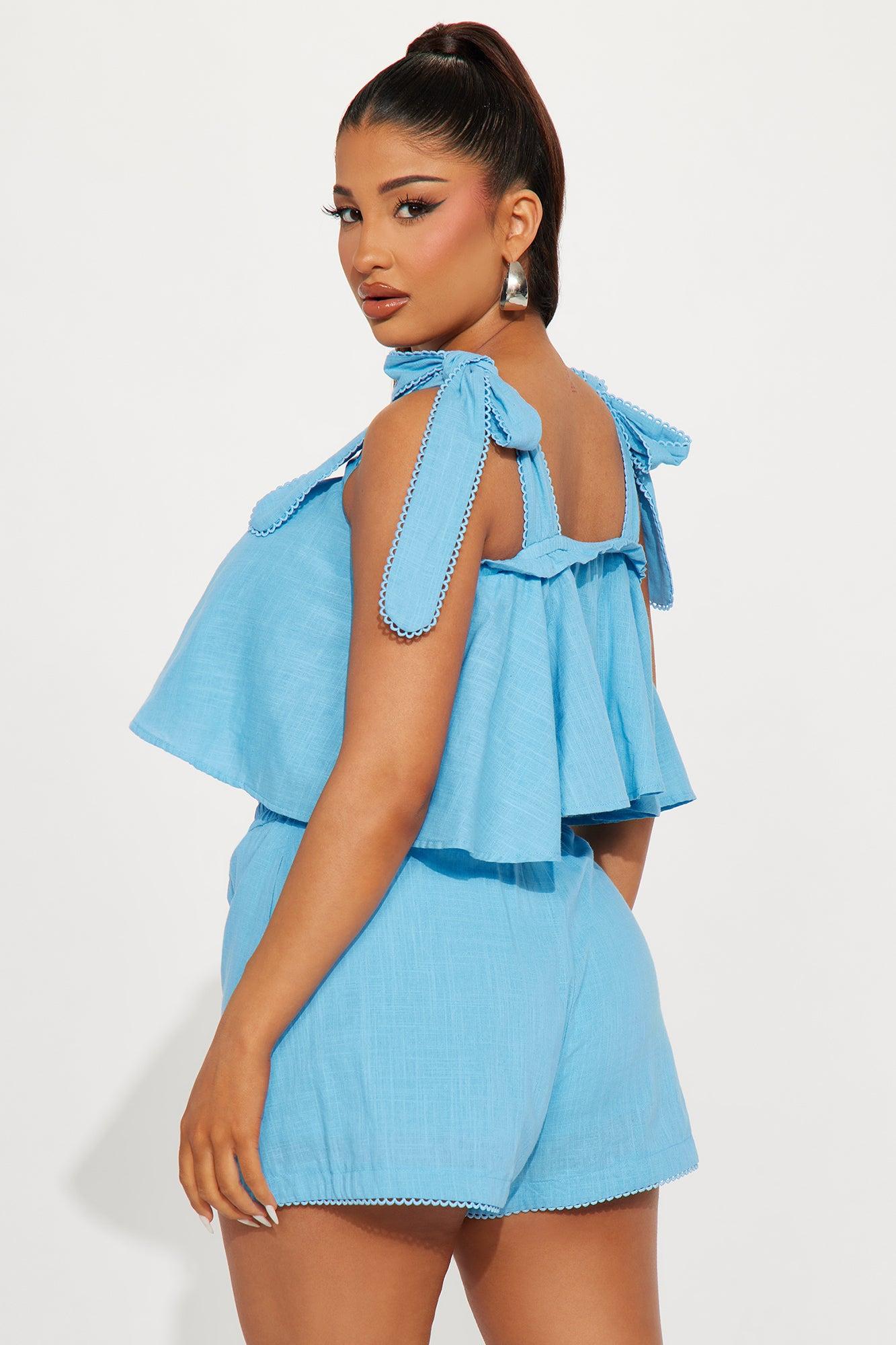 Sweet As Can Be Linen Short Set - Blue Product Image