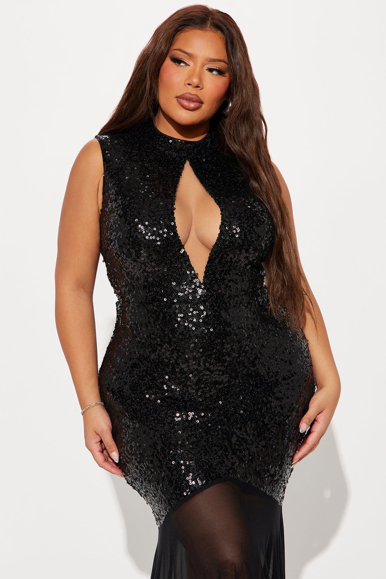 Kylie Sequin Mesh Maxi Dress - Black Product Image