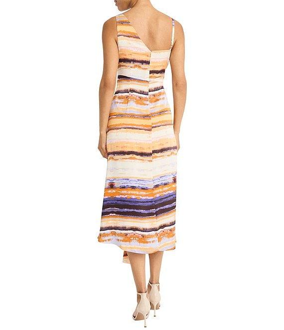 Maggy London Boat Neck Sleeveless Printed Satin Georgette Midi Dress Product Image