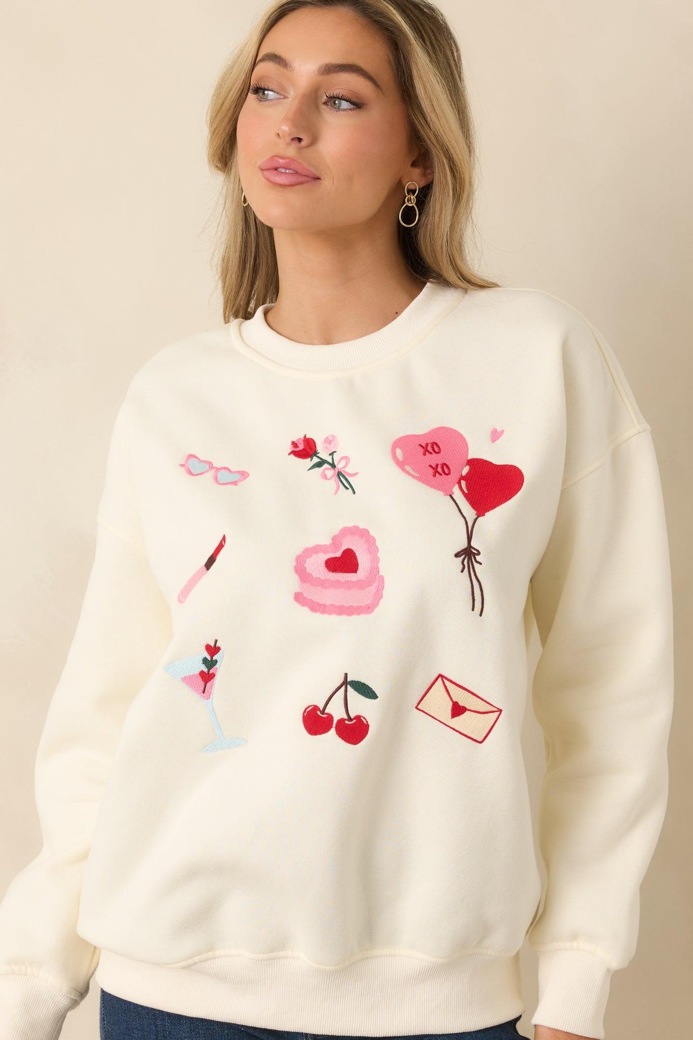 All The Sweet Things Ivory Multi Valentine Crewneck Sweatshirt Product Image
