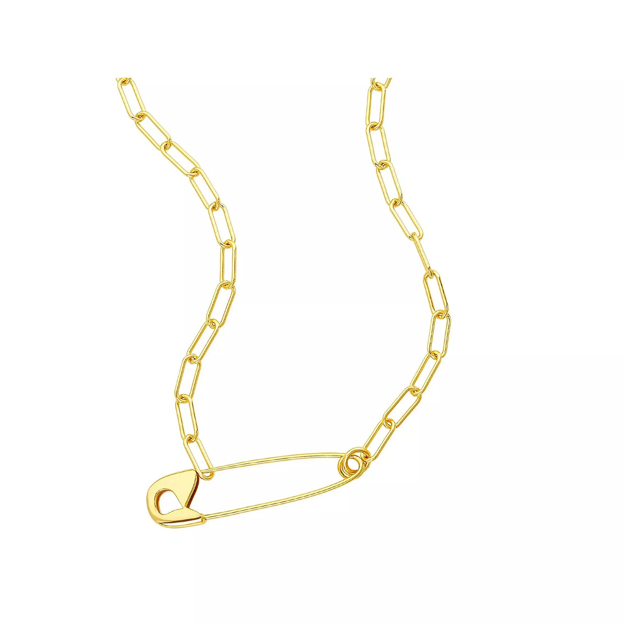 Adornia 14k Gold Plated Safety Pin Paper Clip Necklace, Women's, Size: 17", Gold Tone Product Image