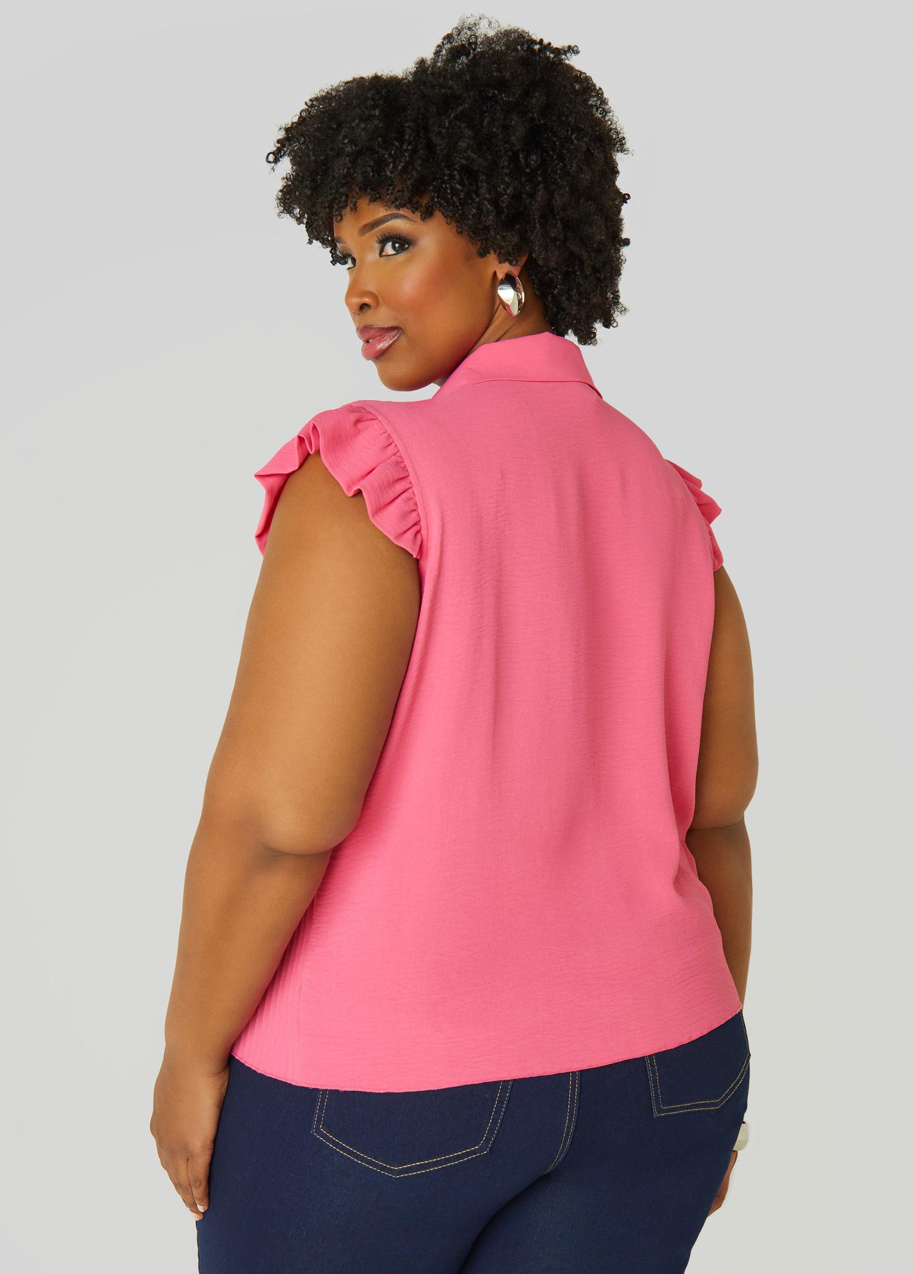 Plus Size Pleated Tie Front Shirt Ashley Stewart Product Image