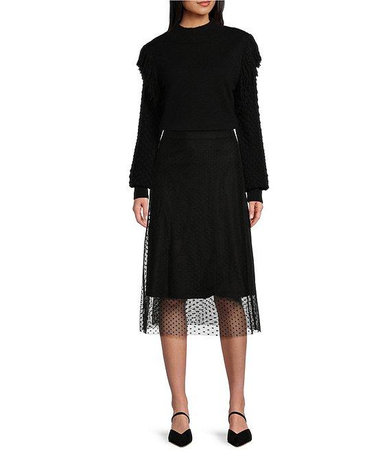 C&V Chelsea & Violet Mesh Dot Midi Skirt Product Image