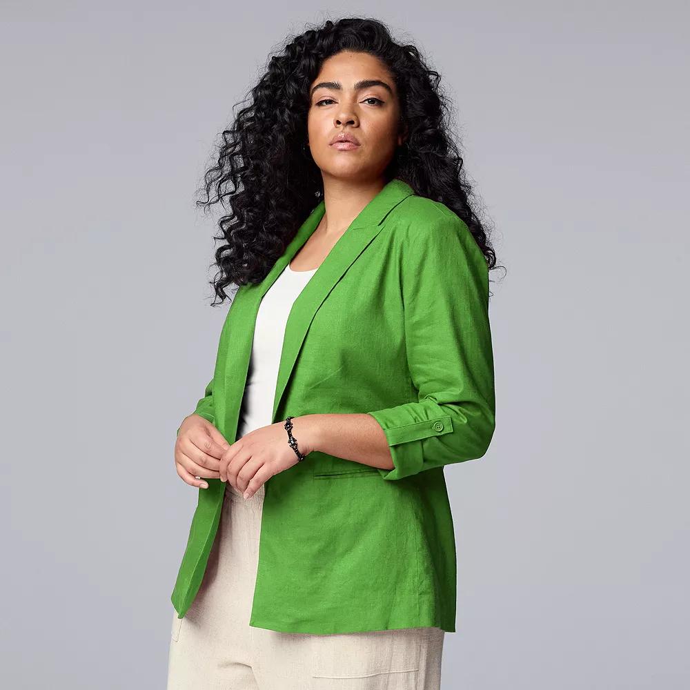 Plus Size Simply Vera Vera Wang Roll Tab Relaxed Blazer, Women's, Size: 1XL, Sweet Pecans Product Image