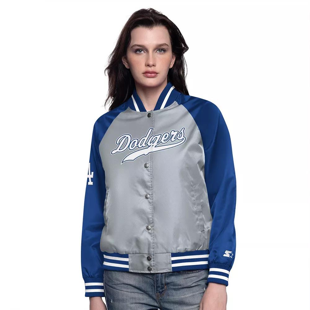 Women's Starter Gray/Royal Los Angeles Dodgers Home Run Full-Snap Varsity Jacket, Size: XXL, Grey Product Image