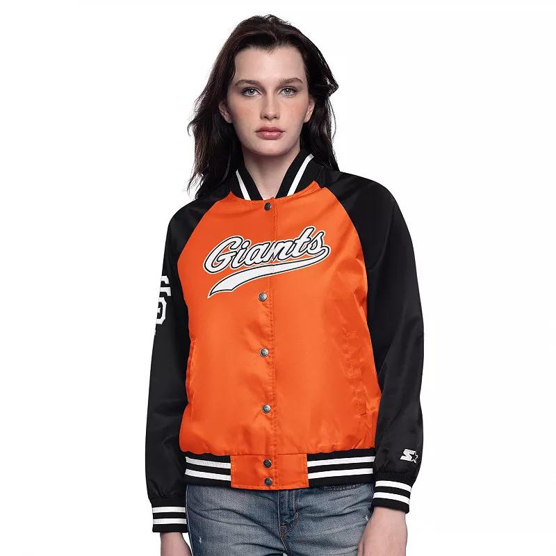 Women's Starter Orange/Black San Francisco Giants Home Run Full-Snap Varsity Jacket, Size: XXL Product Image