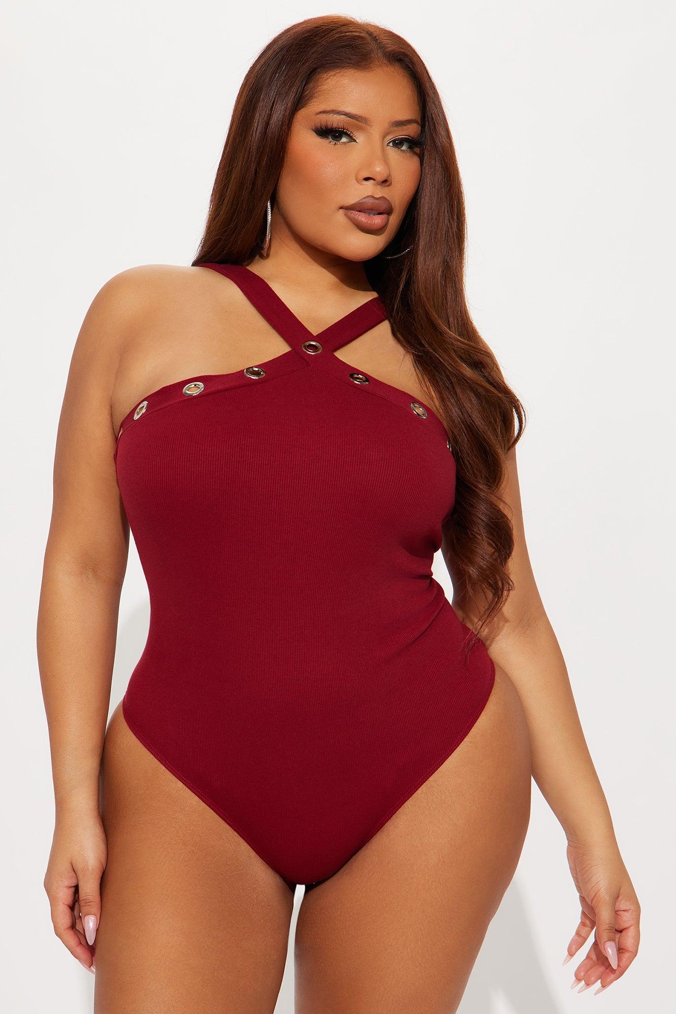 Resist Me Grommet Y-Neck Bodysuit - Burgundy Female Product Image