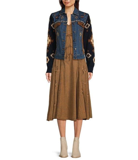 Scully Spaghetti Strap Front Tie Embroidered Midi Dress Product Image