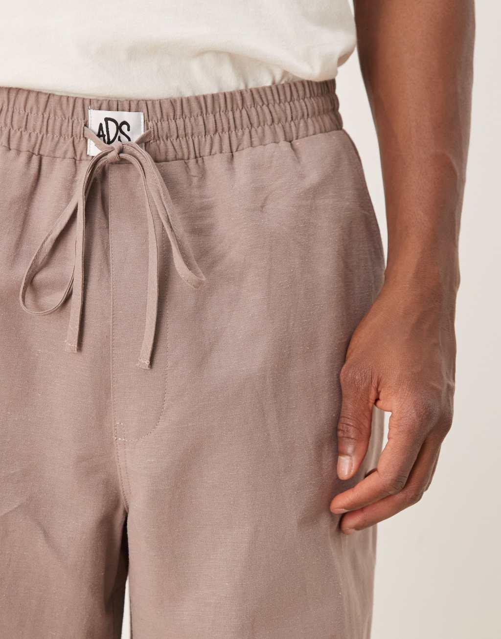 ASOS DESIGN baggy linen look pants in beige Product Image