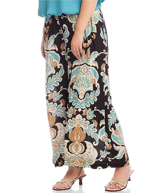 Karen Kane Plus Size Floral High Waist Wide-Leg Pull-On Pants Product Image