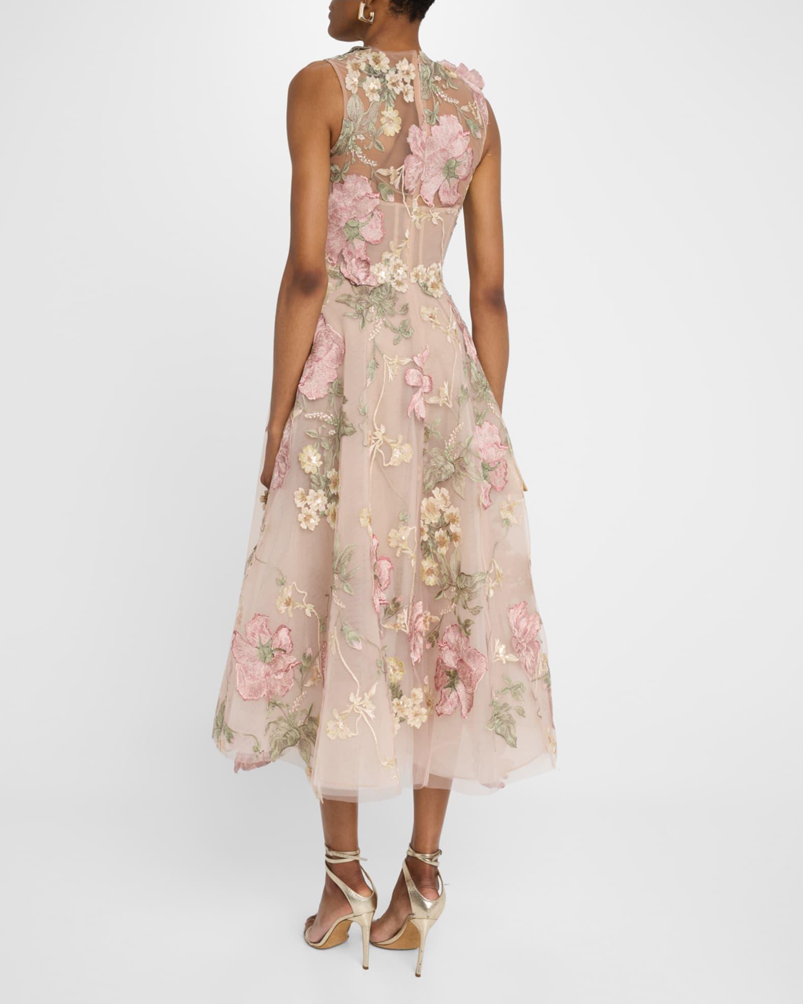 Floral Embroidered Sleeveless Tea-Length Dress Product Image