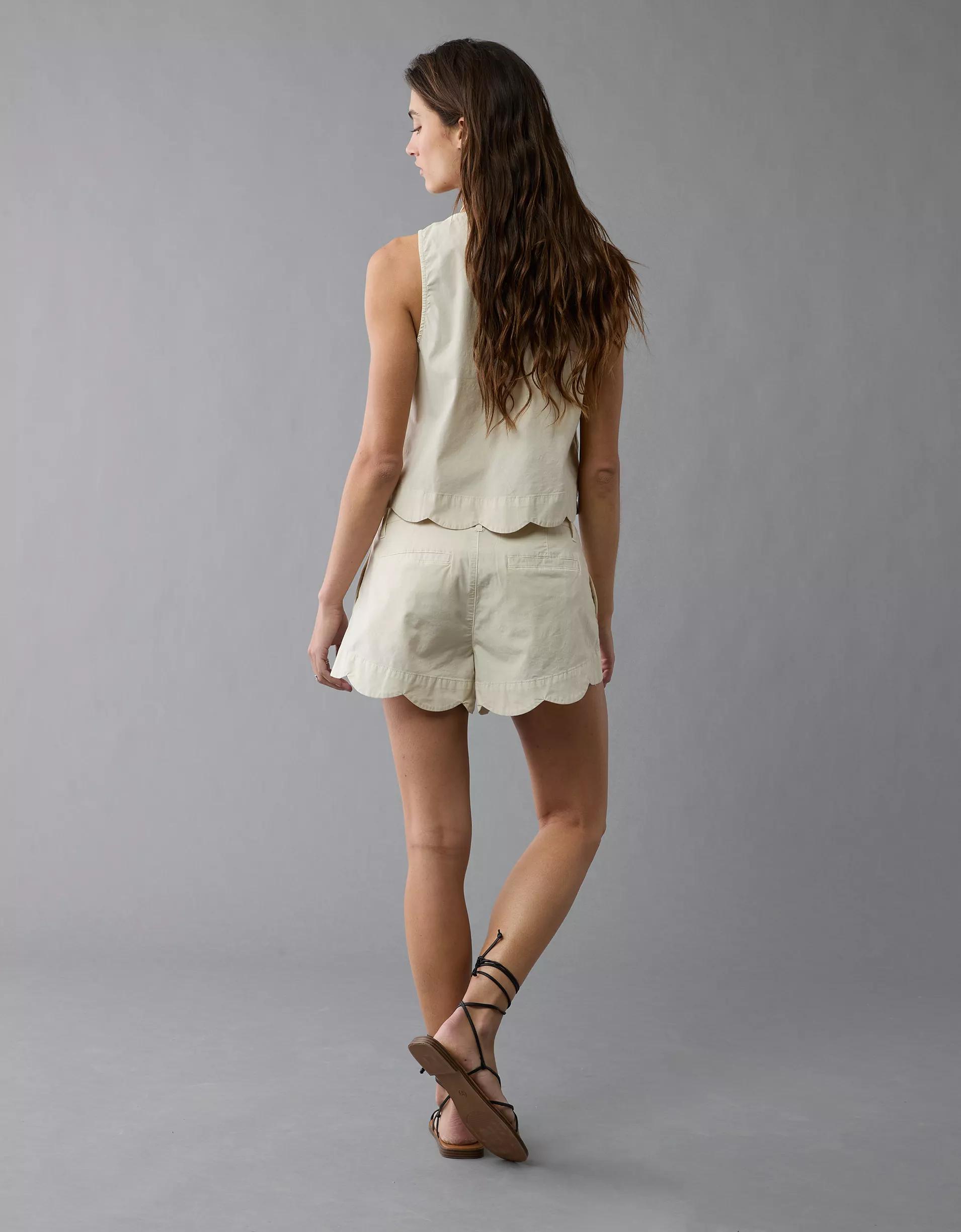 AE Stretch High-Waisted Scalloped Trouser Short Product Image