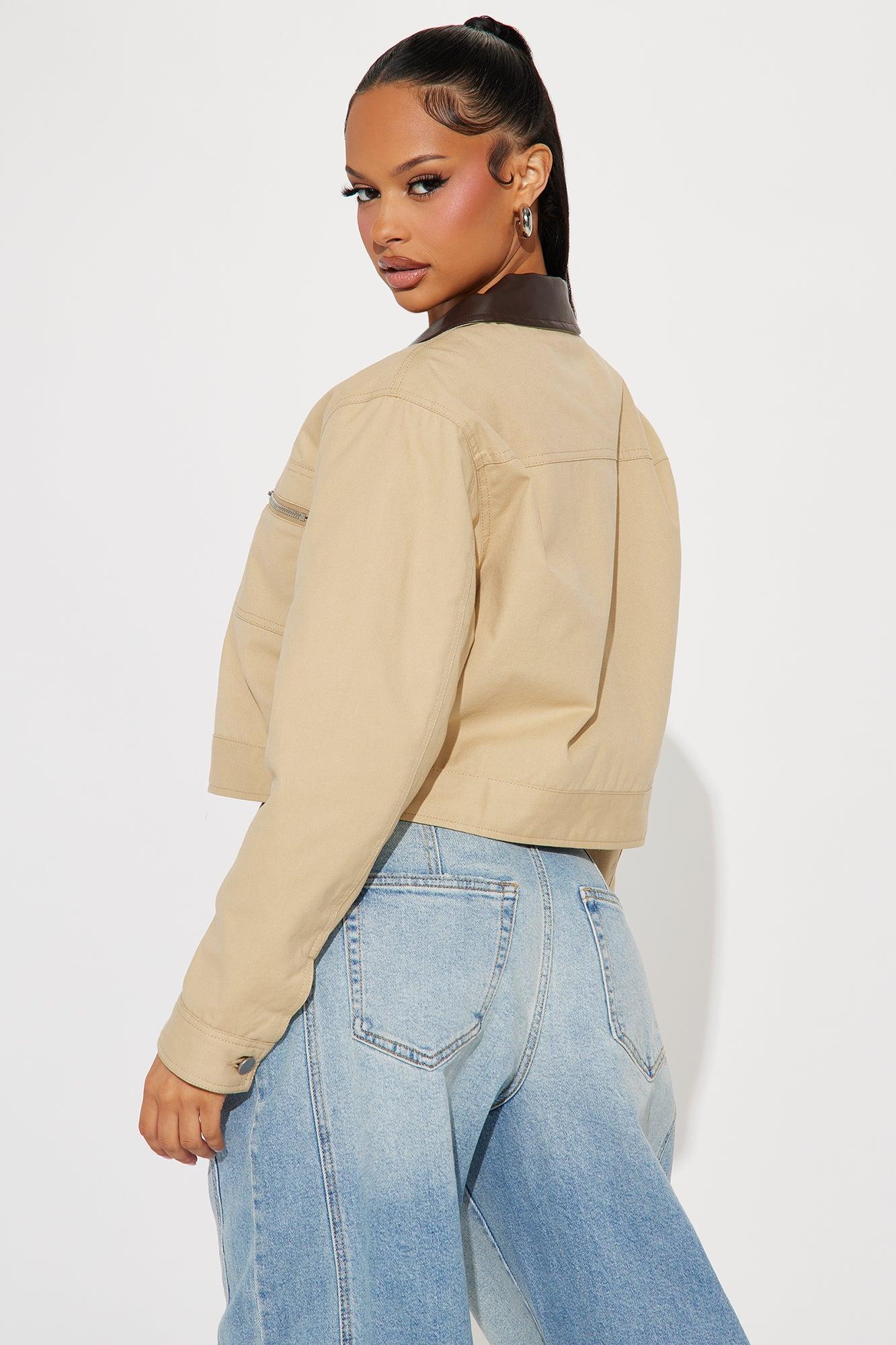 Working Overtime Cropped Barn Jacket - Khaki Female Product Image