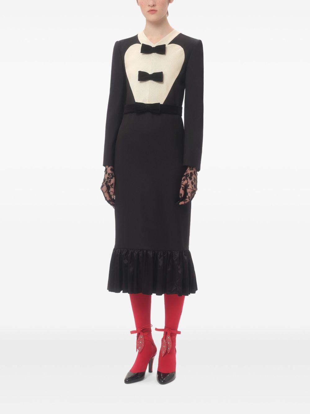 VALENTINO Virgin Wool Midi Dress With Bows In Black Product Image