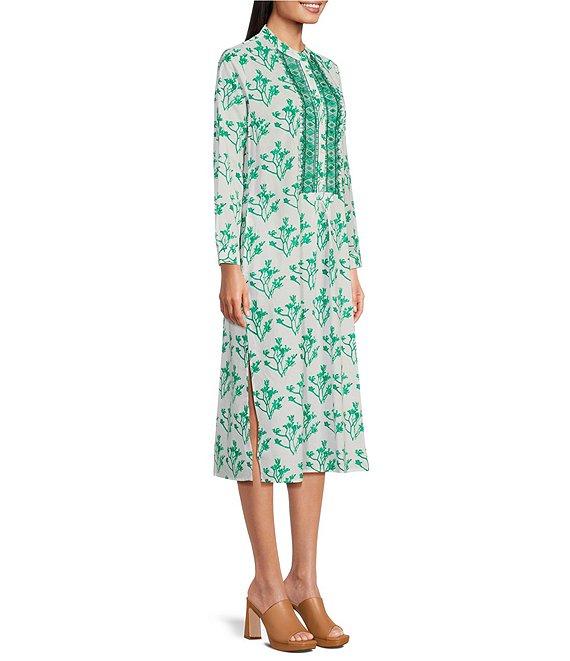 Ro's Garden Newport Floral Print Split V-Neck 3/4 Sleeve Kurta Midi Dress Product Image
