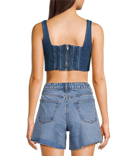 Gianni Bini Michelle Denim Square Neck Sleeveless Corset Crop Top Product Image