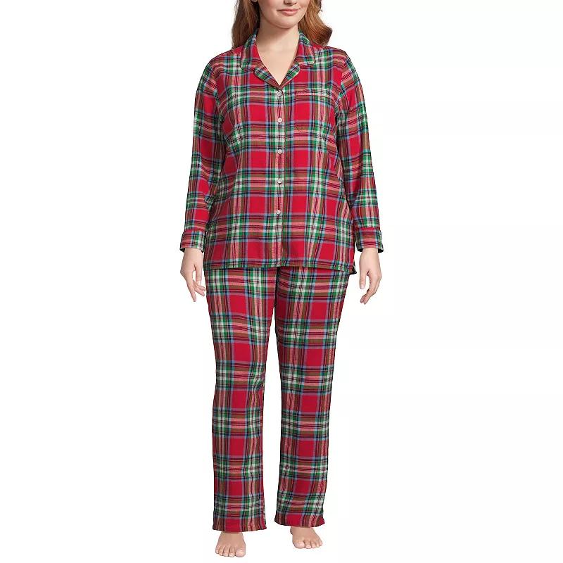 Plus Size Lands' End Long Sleeve Flannel Pajama Top, Women's, Size: 1XL, Heritage Red Plaid Product Image