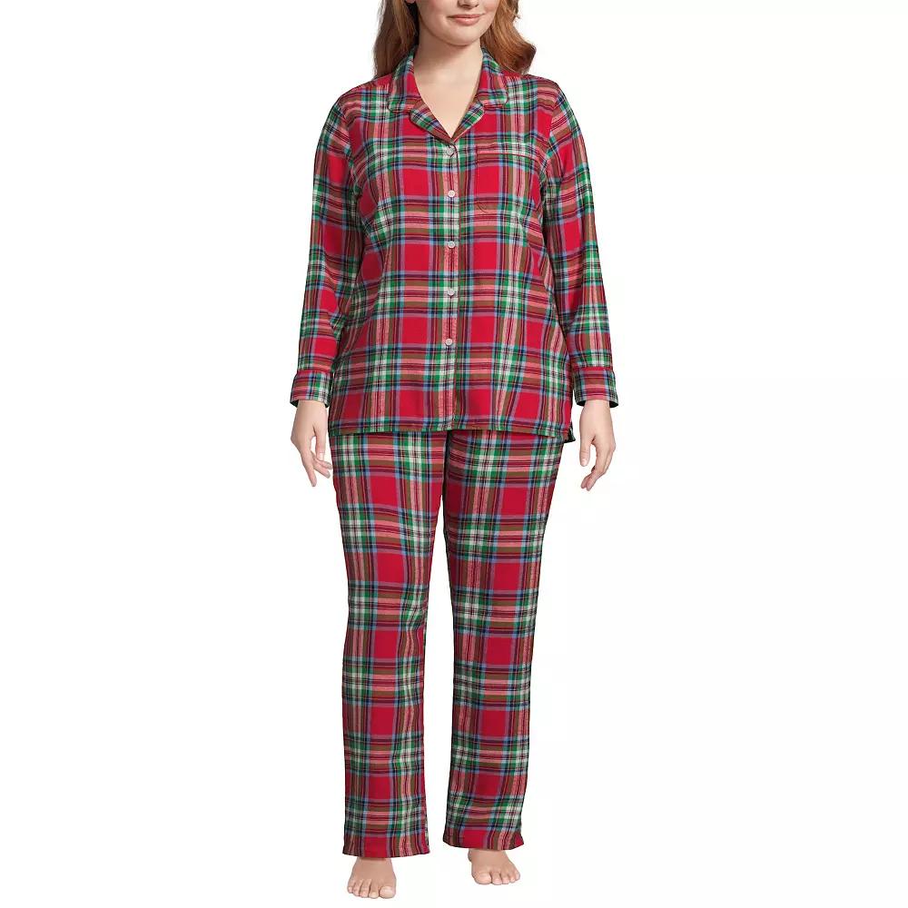 Plus Size Lands' End Long Sleeve Flannel Pajama Top, Women's, Size: 1XL, Heritage Red Plaid Product Image