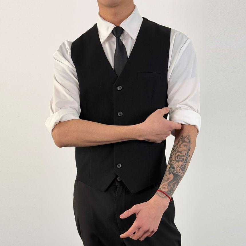 V-Neck Single-Breasted Plain Vest Product Image